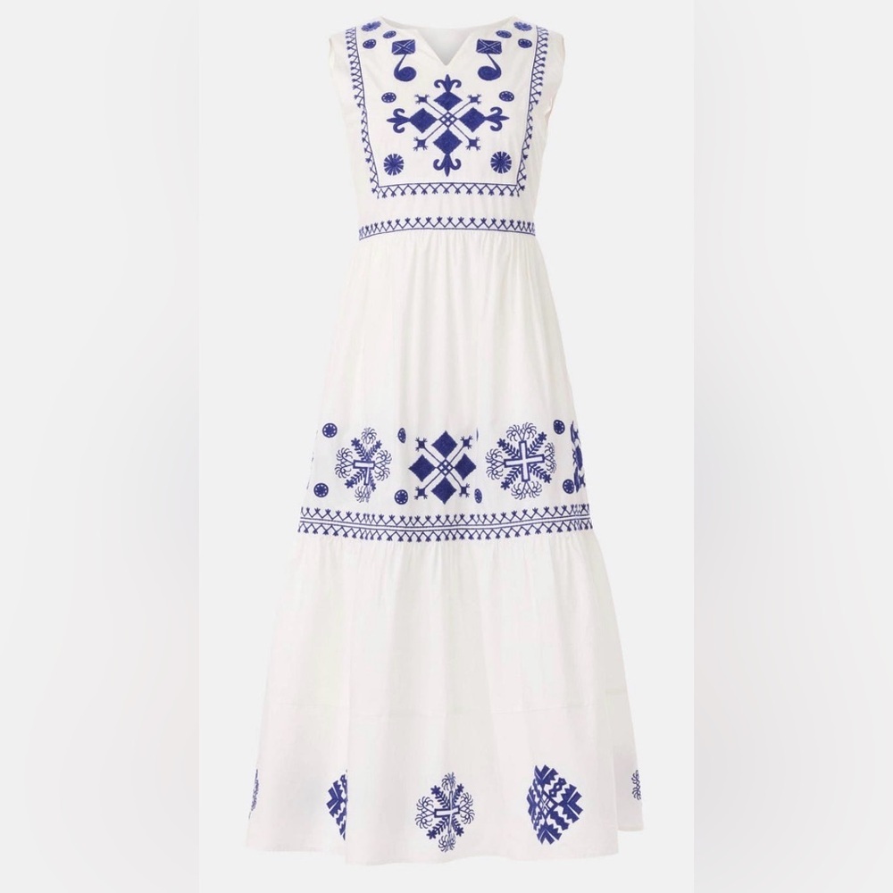 Area Stars Embroidered White and Blue Maxi Dress - Picture 2 of 5